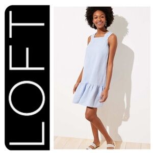 LOFT Chambray Square Neck Flounce Dress